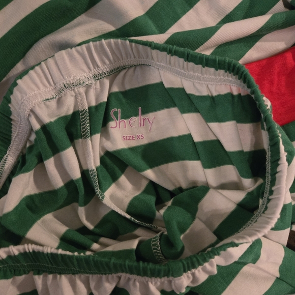 Xs Women Striped Green White Pajama Set Christmas Holiday Long Sleeve Long Pant - Picture 3 of 4